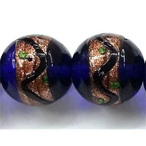 glass lampwork beads with goldsand, round, dark-blue, 14mm dia [LWBCH41C08-14MM]