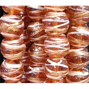 glass lampwork beads with goldsand line, round, orange, 12mm dia [LWBCH42C02]