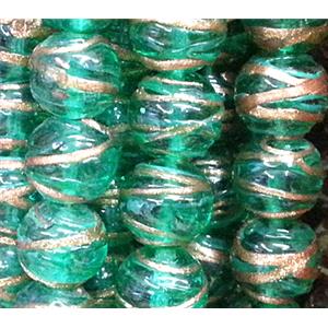 glass lampwork beads with goldsand line, round, green, 12mm dia [LWBCH42C03]