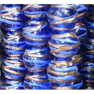 glass lampwork beads with goldsand line, round, blue, 12mm dia [LWBCH42C04]