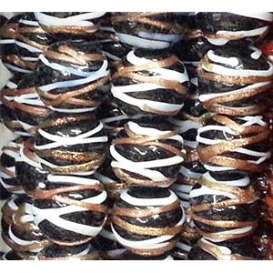 glass lampwork beads with goldsand line, round, black, 12mm dia [LWBCH42C07]