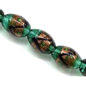 glass lampwork beads with goldsand, barrel, peacock-blue, 11x16mm [LWBCH43C03]