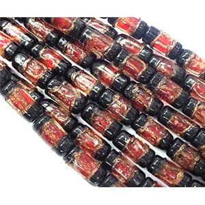 glass lampwork beads with goldsand, tube, red, approx 8x16mm [LWBCH44C02]