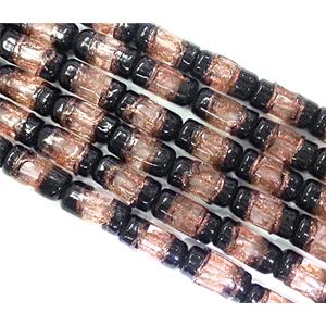 glass lampwork beads with goldsand, tube, champagne, approx 8x16mm [LWBCH44C03]