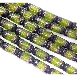 glass lampwork beads with goldsand, tube, olive, approx 8x16mm [LWBCH44C04]