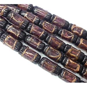 glass lampwork beads with goldsand, tube, purple, approx 8x16mm [LWBCH44C06]
