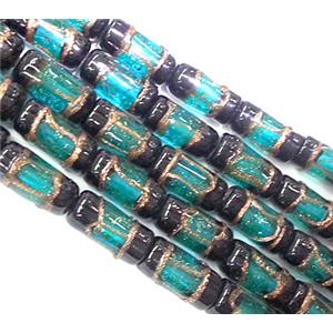 glass lampwork beads with goldsand, tube, aqua, approx 8x16mm [LWBCH44C07]