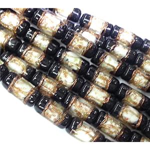 glass lampwork beads with goldsand, tube, white, approx 8x16mm [LWBCH44C08]