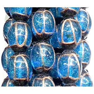 glass lampwork beads with goldsand line, barrel, blue, 16x22mm [LWBCH45C01]