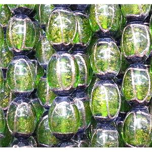 glass lampwork beads with goldsand line, barrel, olive, 16x22mm [LWBCH45C03]