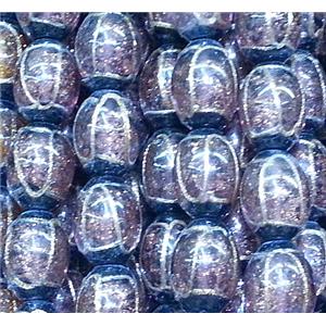 glass lampwork beads with goldsand line, barrel, sapphire-blue, 16x22mm [LWBCH45C04]