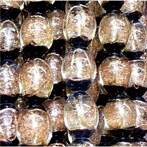 glass lampwork beads with goldsand line, barrel, champagne, 16x22mm [LWBCH45C05]