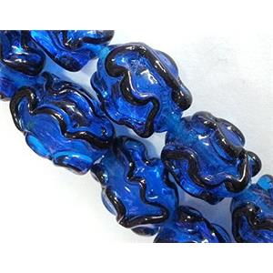 Lampwork Glass bead with stripe, barrel, blue, 13x18mm [LWBCH59]