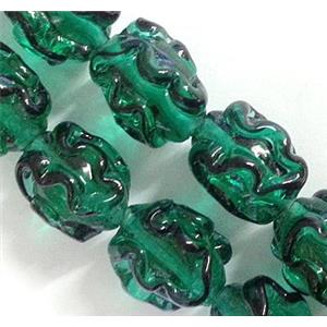 Lampwork Glass beads peacock green, 13x18mm [LWBCH61]