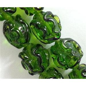 Lampwork Glass bead with stripe, barrel, olive, 13x18mm [LWBCH62]