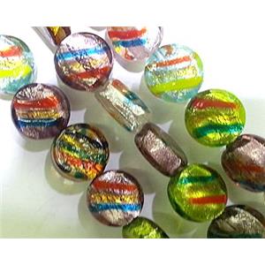 Lampwork Glass bead within foil and stripe, dichromatic, mixed color, 12mm dia [LWBCH64]
