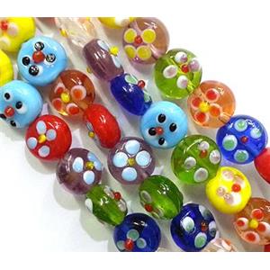 Lampwork Glass bead with flower, 12mm dia [LWBCH65]