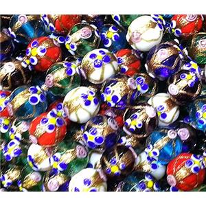 gold foil, flower, Lampwork Glass bead, mixed, 16mm dia [LWBCH67-16MM]