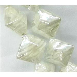Plated Lampwork glass bead, square, white, approx 17x17mm [LWBCH69]