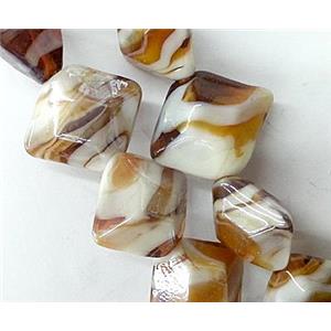 Plated Lampwork glass bead, square, approx 17x17mm [LWBCH72]