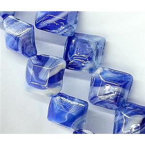 Plated Lampwork glass bead, square, approx 17x17mm [LWBCH73]