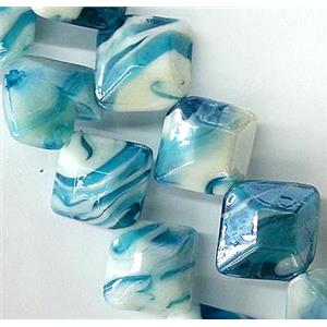 Plated Lampwork glass bead, square, peacock blue, approx 17x17mm [LWBCH74]