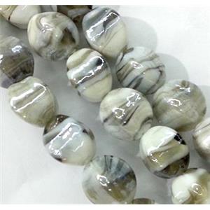plated Lampwork glass bead, grey, approx 12x16mm [LWBCH95]