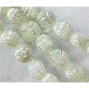 plated Lampwork glass bead, white, approx 12x16mm [LWBCH97]