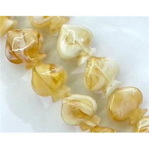 plated Lampwork glass bead, heart, yellow, approx 17x17mm [LWBCH99]