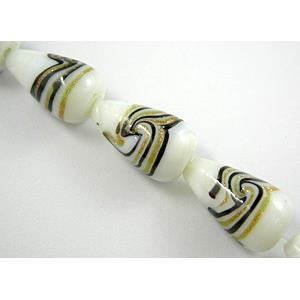 lampwork glass beads with swirl goldsand, teardrop, white, 12x20mm, 20pcs per st [LWBDR01C03]