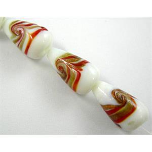 lampwork glass beads with swirl goldsand, teardrop, white, 12x20mm, 20pcs per st [LWBDR01C04]