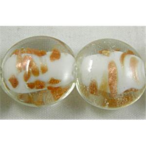 lampwork glass beads with goldsand, flat-round, white, 20mm dia, 20 pcs per st [LWBFR02C01]