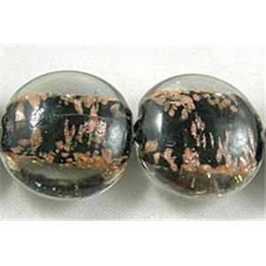 lampwork glass beads with goldsand, flat-round, black, 20mm dia, 20pcs per st [LWBFR02C02]