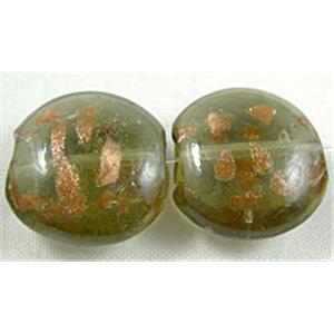 lampwork glass beads with goldsand, flat-round, grey, 20mm dia, 20pcs per st [LWBFR02C03]