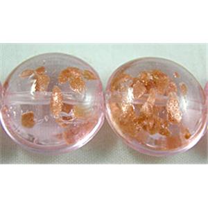 lampwork glass beads with goldsand, flat-round, pink, 20mm dia, 20pcs per st [LWBFR02C04]