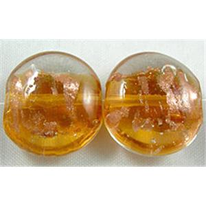 lampwork glass beads with goldsand, flat-round, golden, 15mm dia, 25pcs per st [LWBFR02C05-15MM]