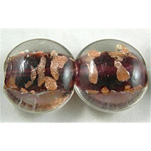 lampwork glass beads with goldsand, flat-round, deep-purple, 15mm dia, 25pcs per st [LWBFR02C06-15MM]