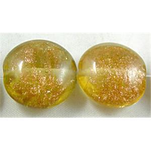 lampwork glass beads with goldsand, flat-round, yellow, 15mm dia, 25pcs per st [LWBFR02C07-15MM]