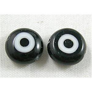 lampwork glass beads with evil eye, flat-round, black, 10mm dia, 40pcs per st [LWBFR048-10MM]