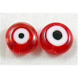 lampwork glass beads with evil eye, flat-round, red, 8mm dia, 50pcs per st [LWBFR049]