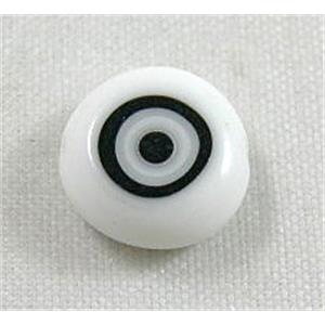 lampwork glass beads with evil eye, flat-round, white, 10mm dia, 40pcs per st [LWBFR053-10MM]