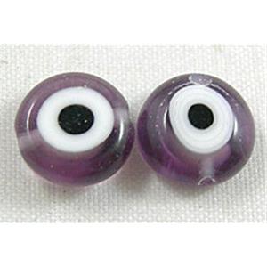 lampwork glass beads with evil eye, flat-round, purple, 10mm dia, 40pcs per st [LWBFR054-10MM]