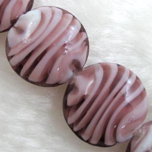 lampwork glass beads, flat-round, swirl line, purple, 20mm dia, 20pcs per st [LWBFR06C03]