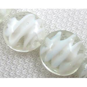 lampwork glass beads, flat-round, swirl line, clear, 20mm dia, 20pcs per st [LWBFR06C09]