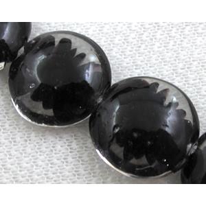 lampwork glass beads, flat-round, swirl line, black, 20mm dia, 20pcs per st [LWBFR06C10]