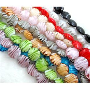 lampwork glass beads, flat-round, swirl line, mixed color, 20mm dia, 20pcs per st [LWBFR06MIX]