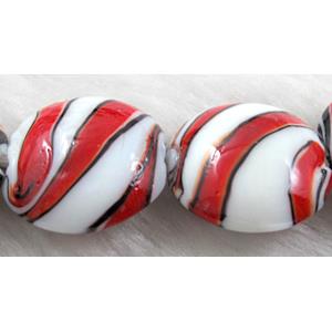 zebra lampwork glass beads, flat-round, red, 20mm dia [LWBFR09C01]