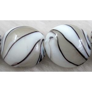 zebra lampwork glass beads, flat-round, grey, 20mm dia [LWBFR09C02]