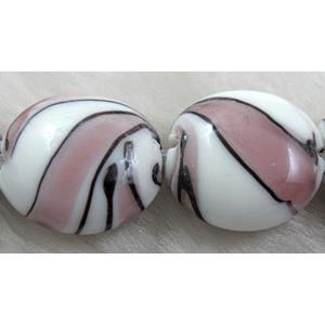 zebra lampwork glass beads, flat-round, lt.purple, 20mm dia [LWBFR09C03]