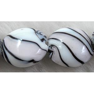 zebra lampwork glass beads, flat-round, lt.pink, 20mm dia [LWBFR09C07]